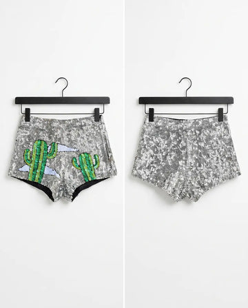 Desert Disco — Cactus Sequin High-Waisted Shorts