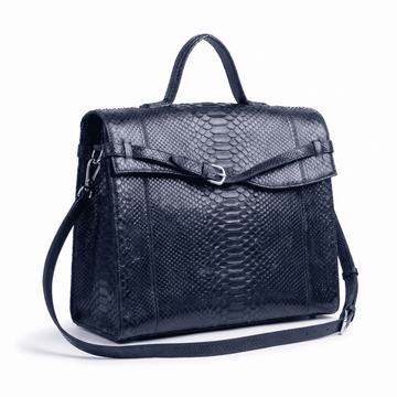 Structured Top Handle Bag – Navy – Python Texture